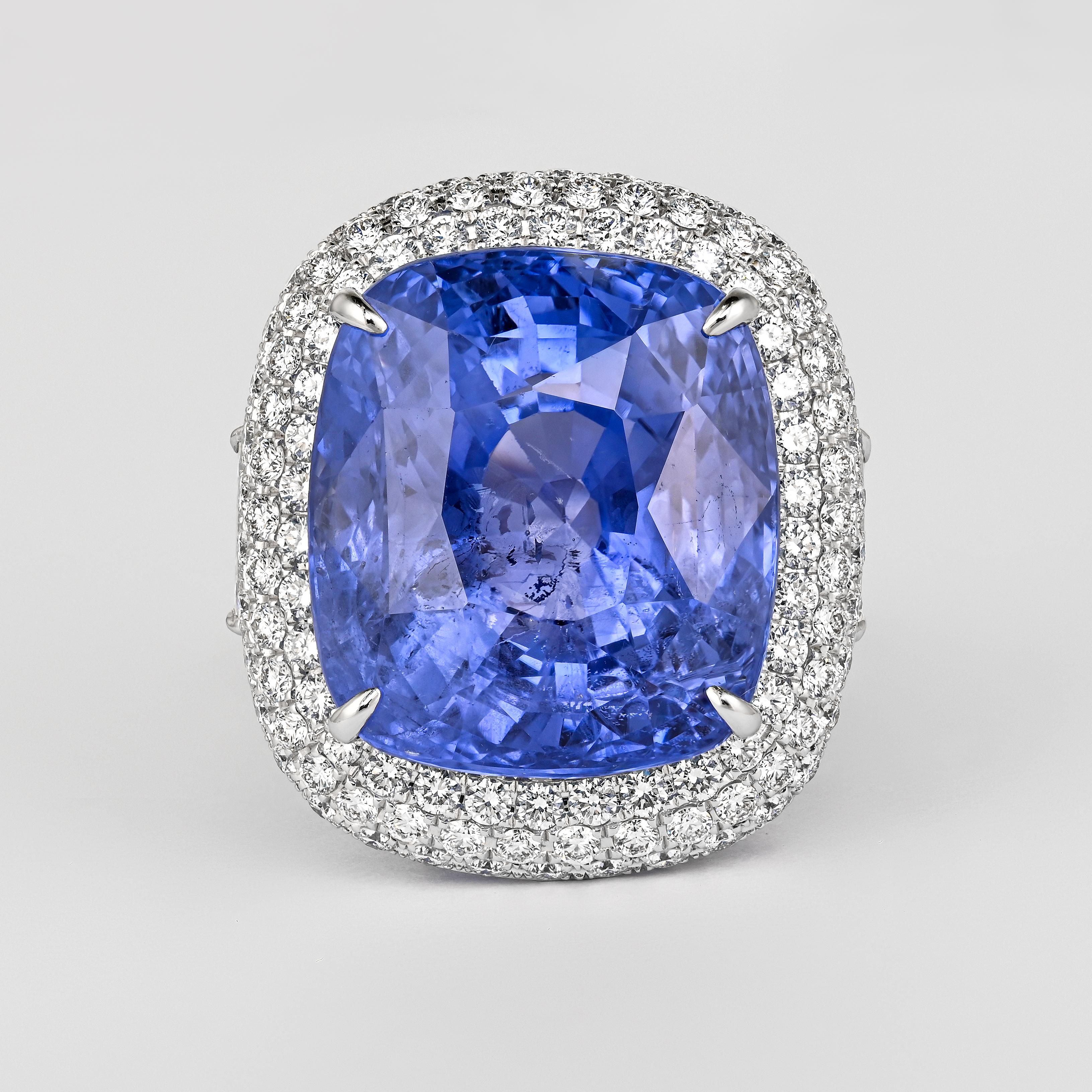GRS Certified 50.11 Carat Cushion No Heat Sri Lanka Blue Sapphire Ring en vente 10