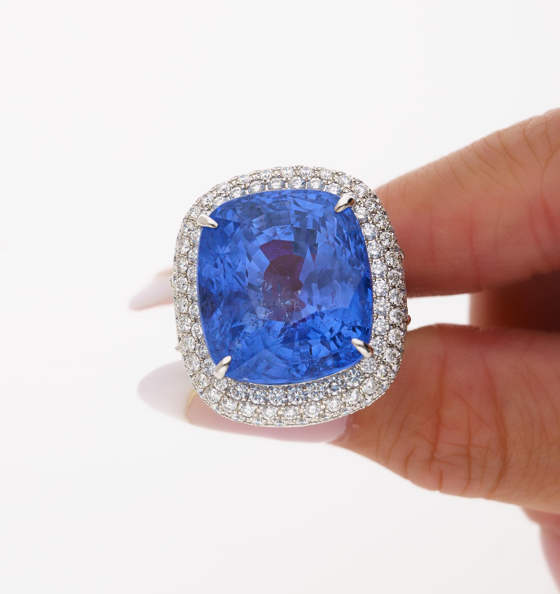 Women's GRS Certified 50.11 Carat Cushion No Heat Sri Lanka Blue Sapphire Ring For Sale