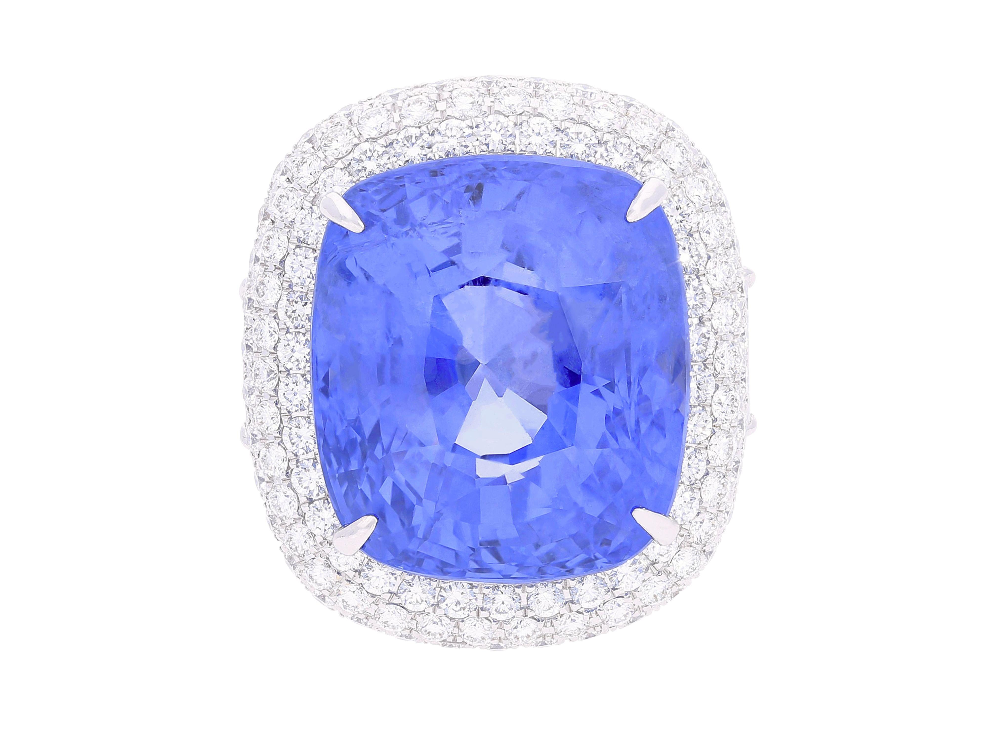 GRS Certified 50.11 Carat Cushion No Heat Sri Lanka Blue Sapphire Ring For Sale 1