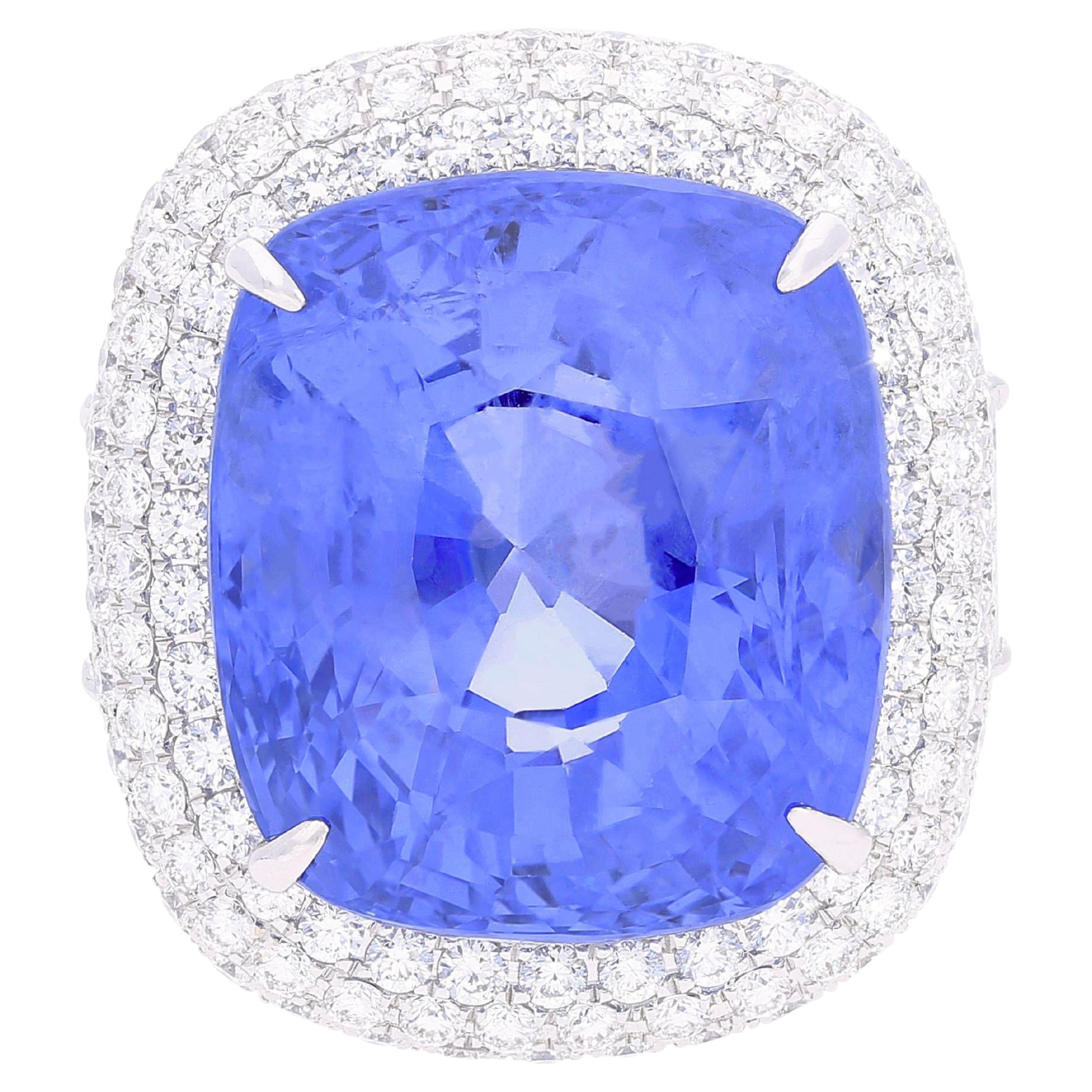 GRS Certified 50.11 Carat Cushion No Heat Sri Lanka Blue Sapphire Ring For Sale