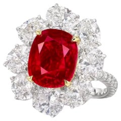 Anello di platino con rubino naturale rosso vivo certificato GRS da 5,02 carati di sangue di piccione