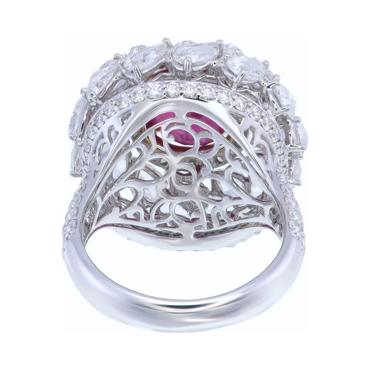 Oval Cut GRS Certified 5.04 Carat Burma Ruby & Diamond Ring For Sale