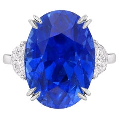 GRS Certified 5.04 Carat Royal Blue NO HEAT Sapphire and Diamond Platinum Ring
