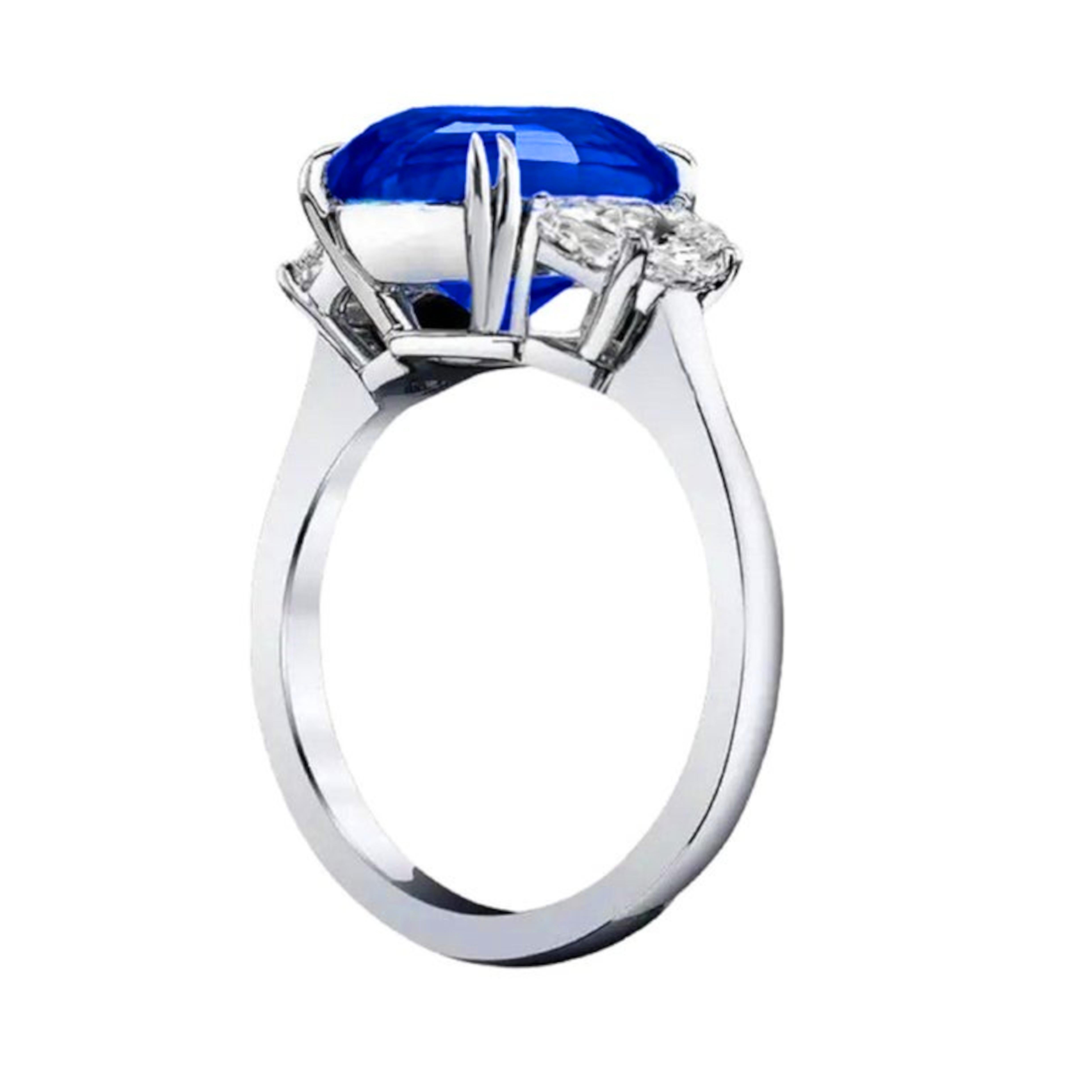 Contemporary GRS Certified 5.04 Carat Royal Blue NO HEAT Sapphire and Diamond Platinum Ring For Sale