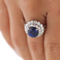 GRS Certified 5.04 Carat Sri Lanka Vivid Blue Sapphire & Diamond 18K White Ring