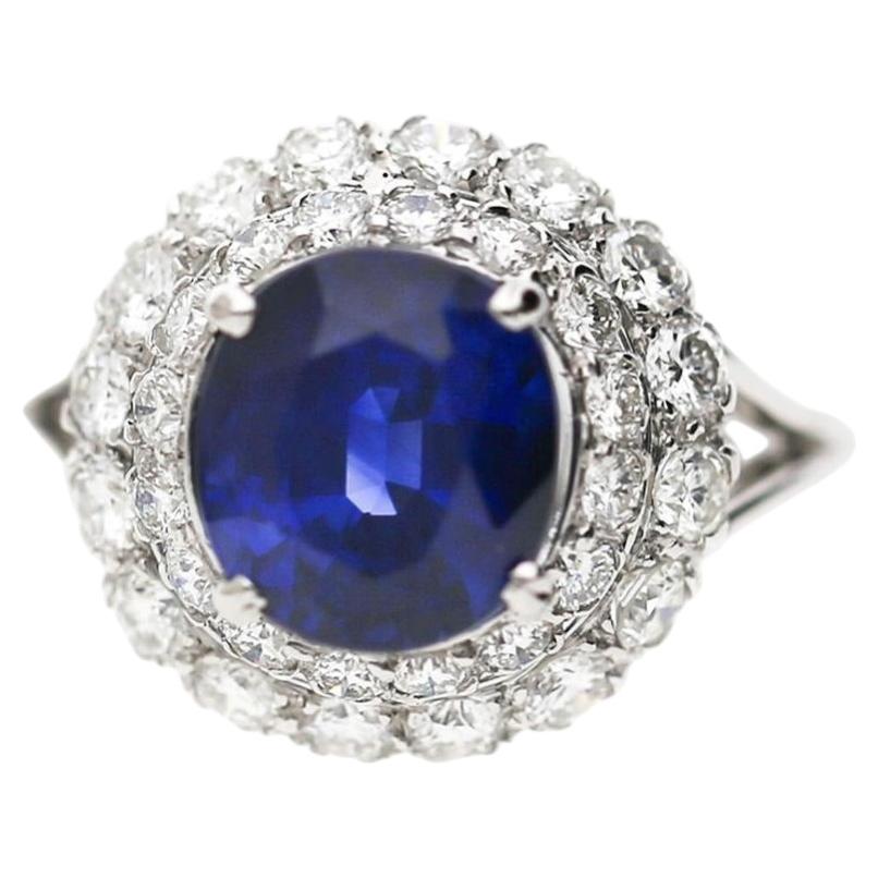 GRS Certified 5.04 Carat Sri Lanka Vivid Blue Sapphire & Diamond 18K White Ring