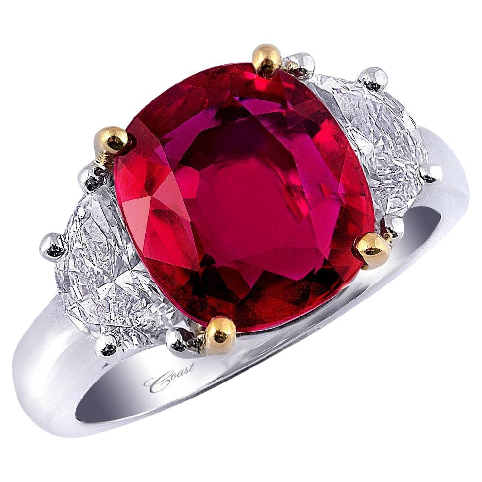 GRS Certified 5.05 Carat Natural Ruby Diamond Platinum Ring
