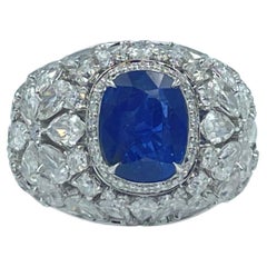 GRS Certified 5.06 Carat No Heat Royal Blue Burma Sapphire Diamond Cocktail Ring