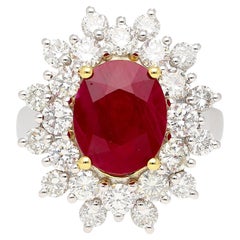 Bague grappe de diamants et rubis de Birmanie ovale de 5,09 carats certifié GRS