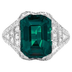 GRS Certified 5.12 Carat Insignificant Oil Emerald Cut Diamond Platinum Ring