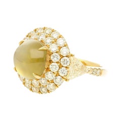 GRS Certified 5.12 Carat Untreated Chrysoberyl Cat's Eye & Diamond Ring in 18k