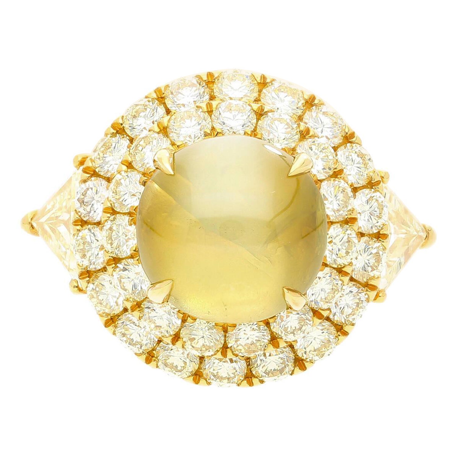 Anello con crisoberillo non trattato e diamanti da 5,12 carati certificato GRS in 18 carati