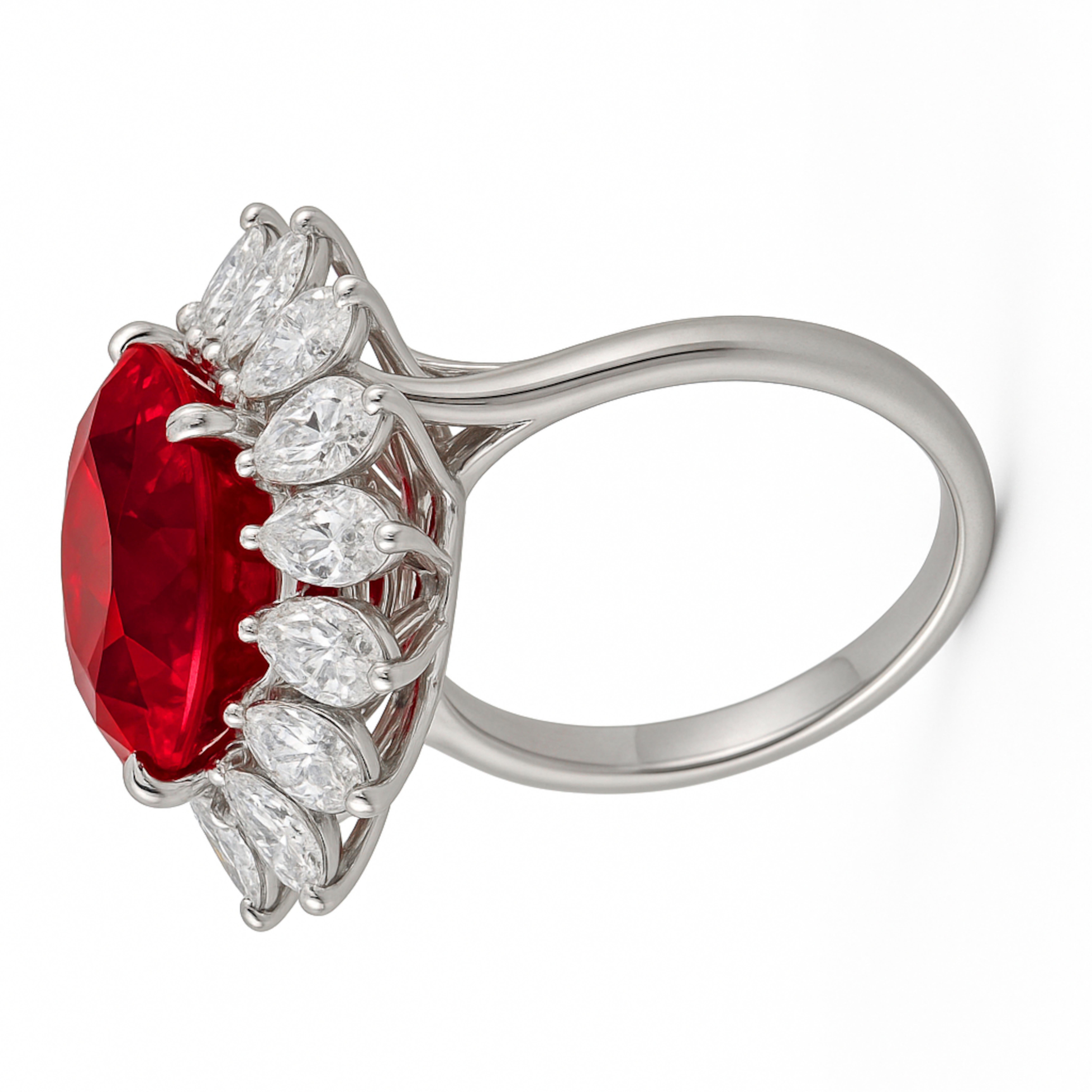 Eccezionale anello di platino con rubino non riscaldato e diamanti di Mogok Burmese da 5,13 carati

Un vero e proprio tesoro da collezione, con un rubino non riscaldato da 5,13 carati proveniente dalle leggendarie miniere di Mogok in Birmania, note