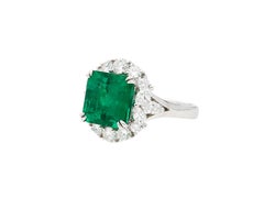 GRS Certified 5.20 Carat Minor Oil Colombian Emerald and Diamond Halo Ring