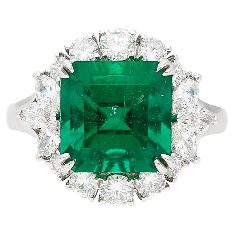 GRS Certified 5.20 Carat Minor Oil Colombian Emerald and Diamond Halo ...