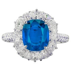 GRS Certified 5.20 Ct. Untreated Sapphire Diamond Ring