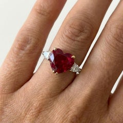 GRS Certified 5.22 Carat Burmese Ruby Heart Ring