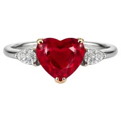 GRS Certified 5.22 Carat Burmese Ruby Heart Ring