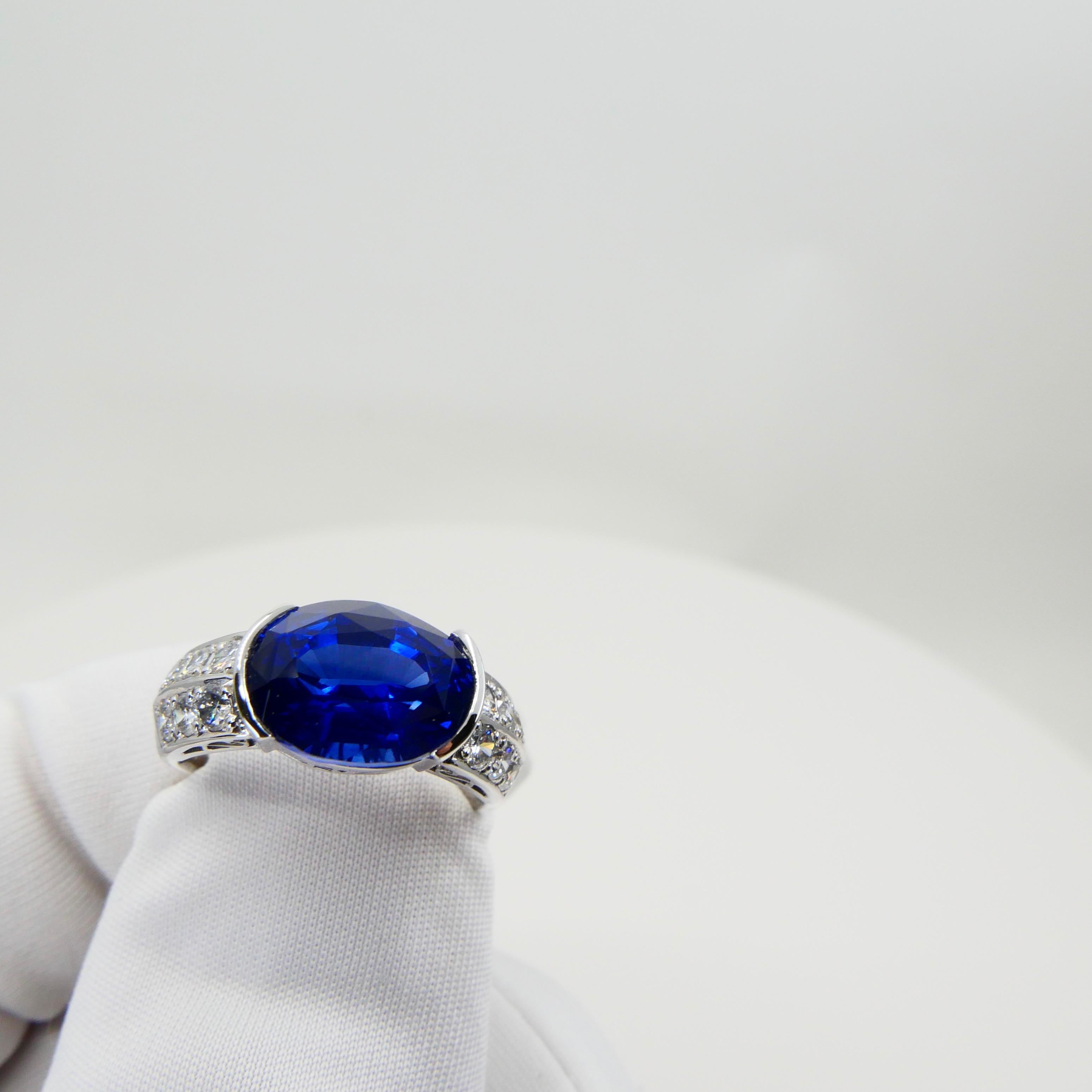 GRS Certified 5.22 Carat Ceylon Royal Blue Sapphire & Diamond Cocktail Ring 4