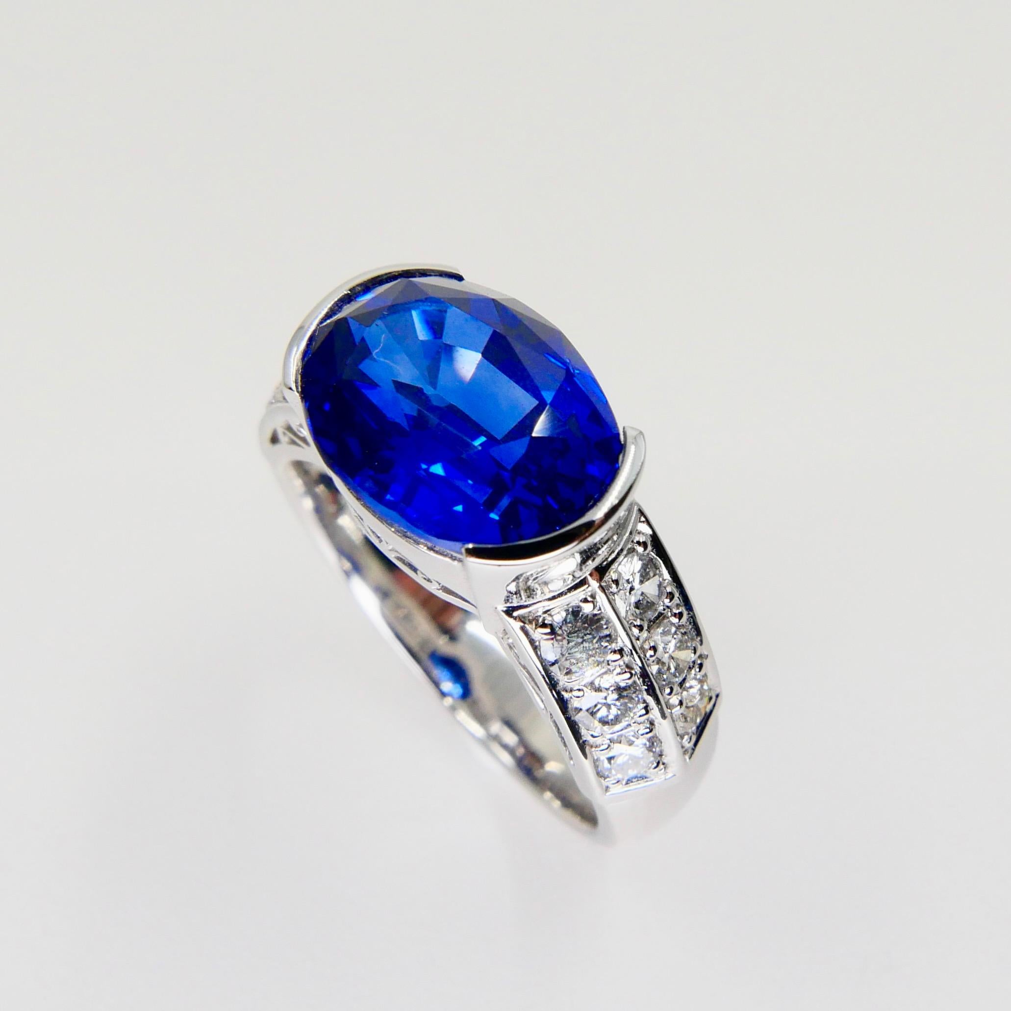 GRS Certified 5.22 Carat Ceylon Royal Blue Sapphire & Diamond Cocktail Ring 7