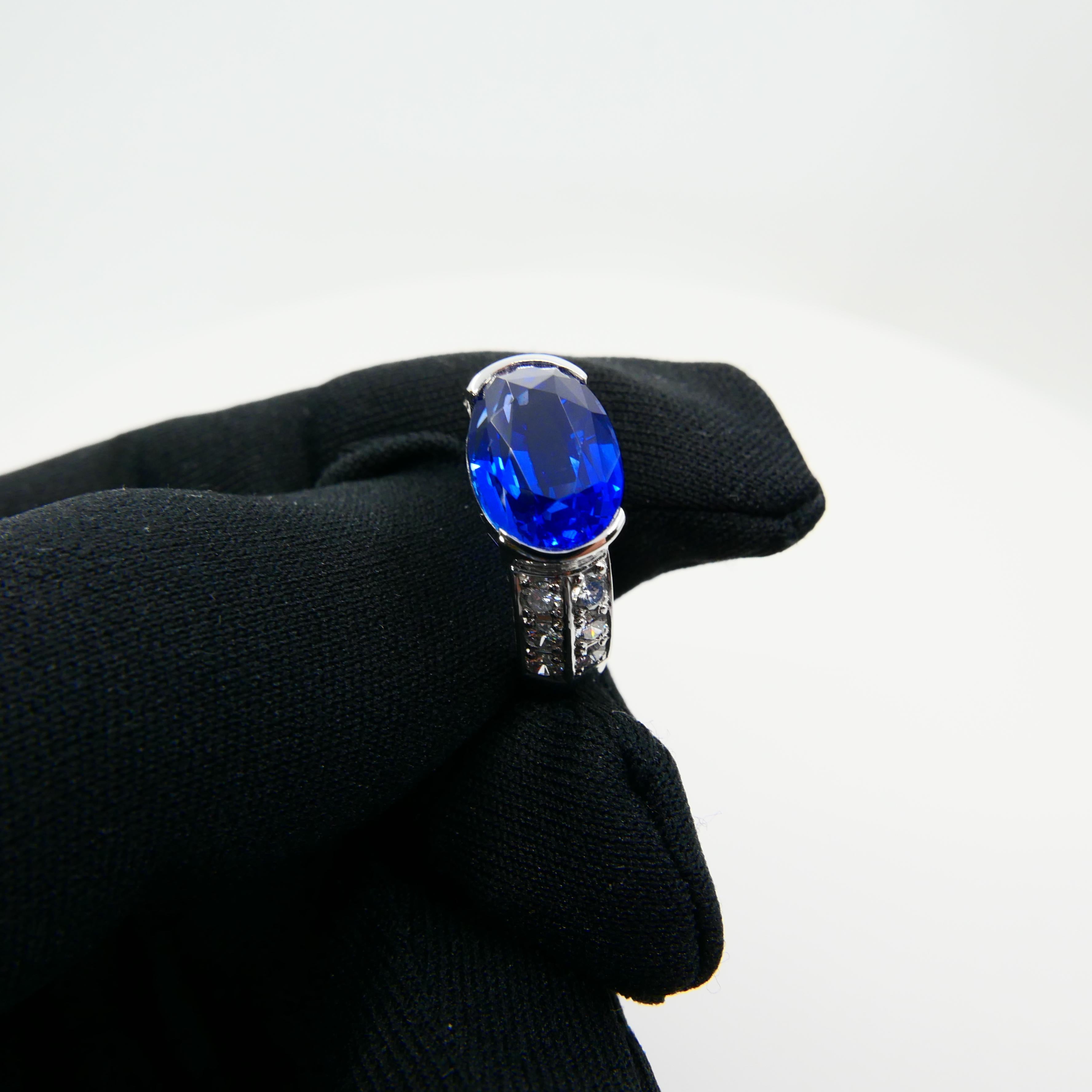 GRS Certified 5.22 Carat Ceylon Royal Blue Sapphire & Diamond Cocktail Ring 9