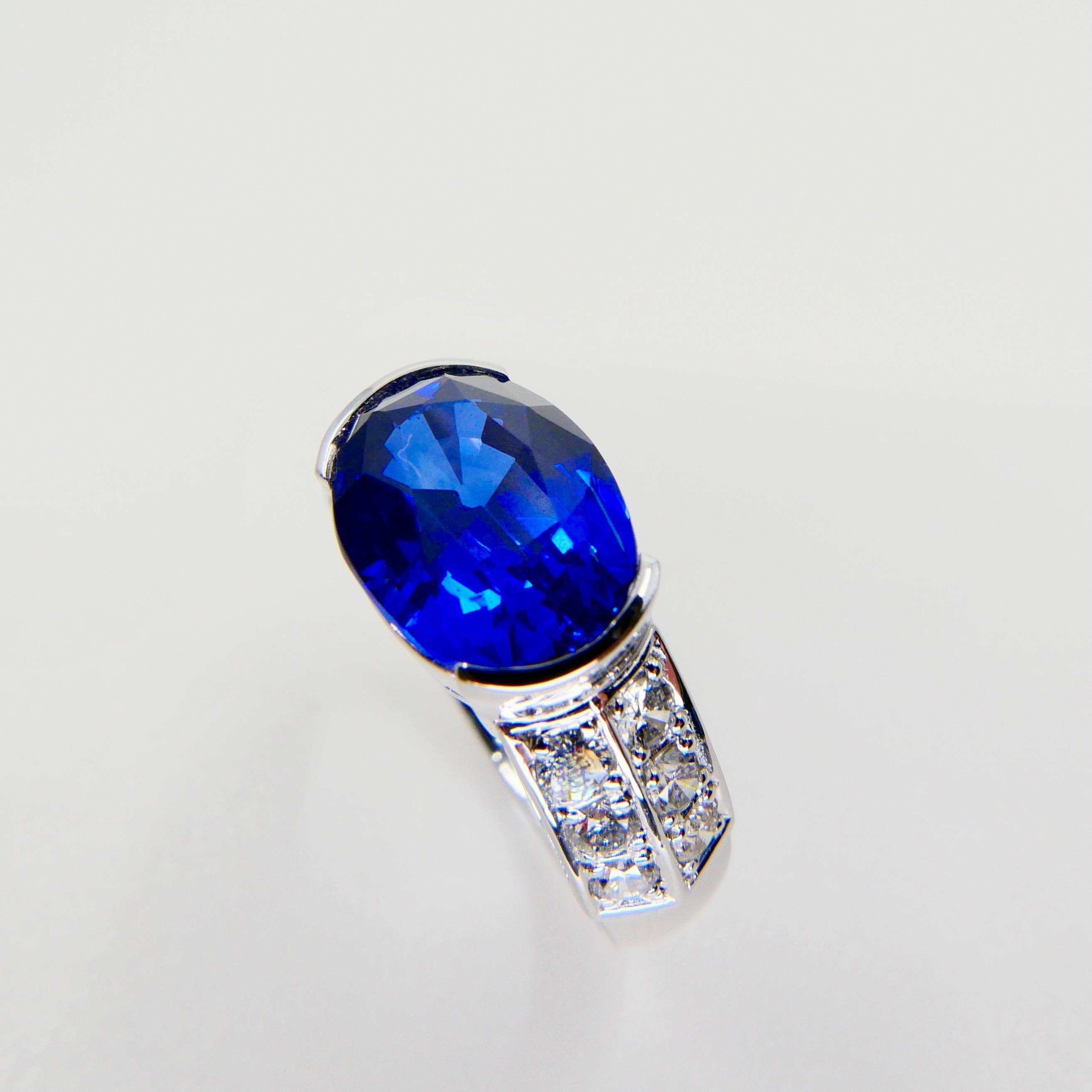 Oval Cut GRS Certified 5.22 Carat Ceylon Royal Blue Sapphire & Diamond Cocktail Ring