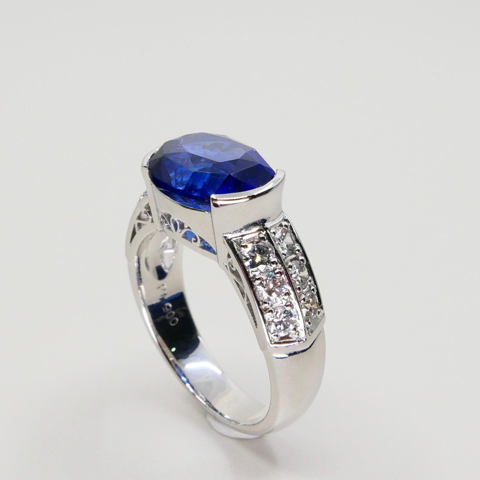 GRS Certified 5.22 Carat Ceylon Royal Blue Sapphire & Diamond Cocktail Ring In New Condition In Hong Kong, HK