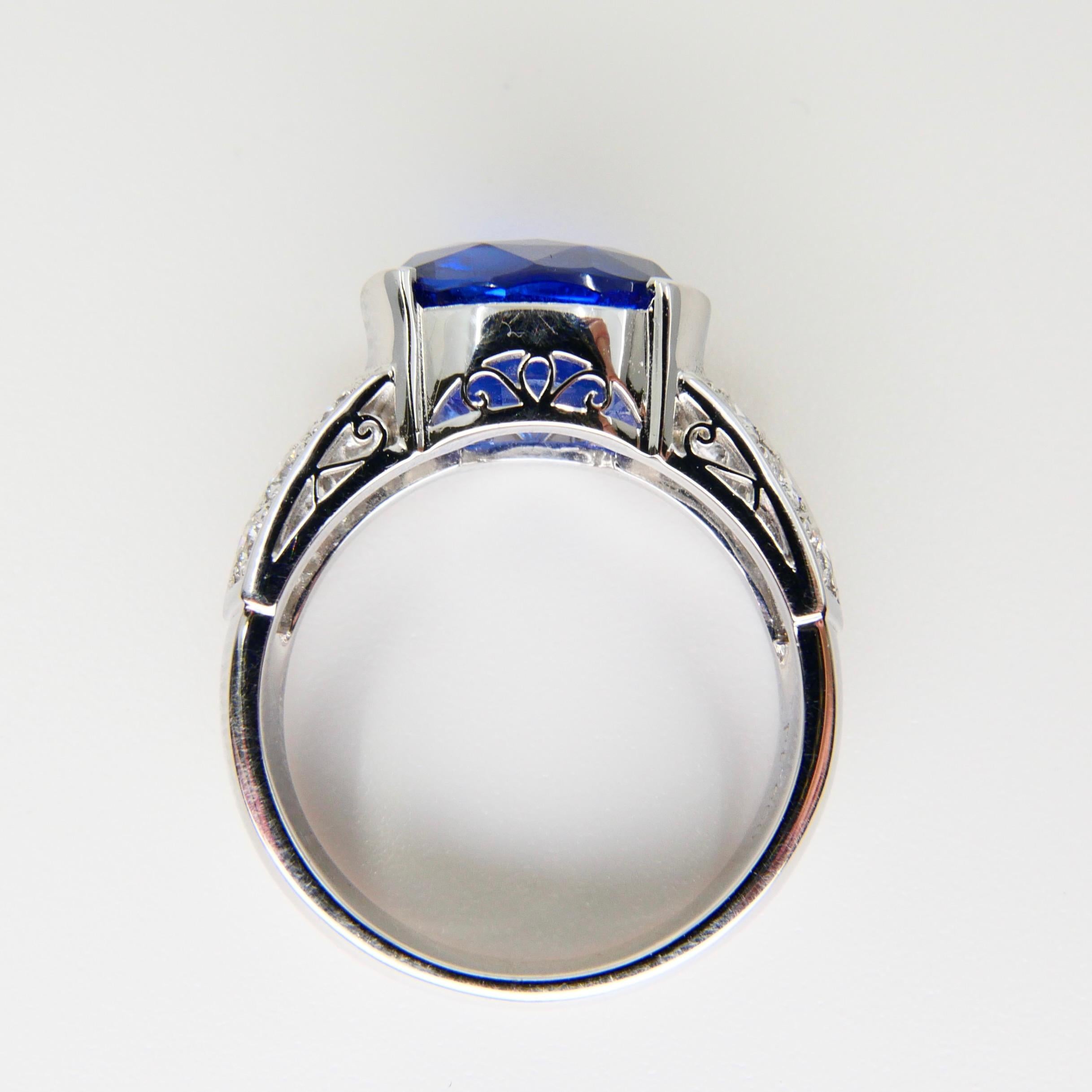 Women's GRS Certified 5.22 Carat Ceylon Royal Blue Sapphire & Diamond Cocktail Ring