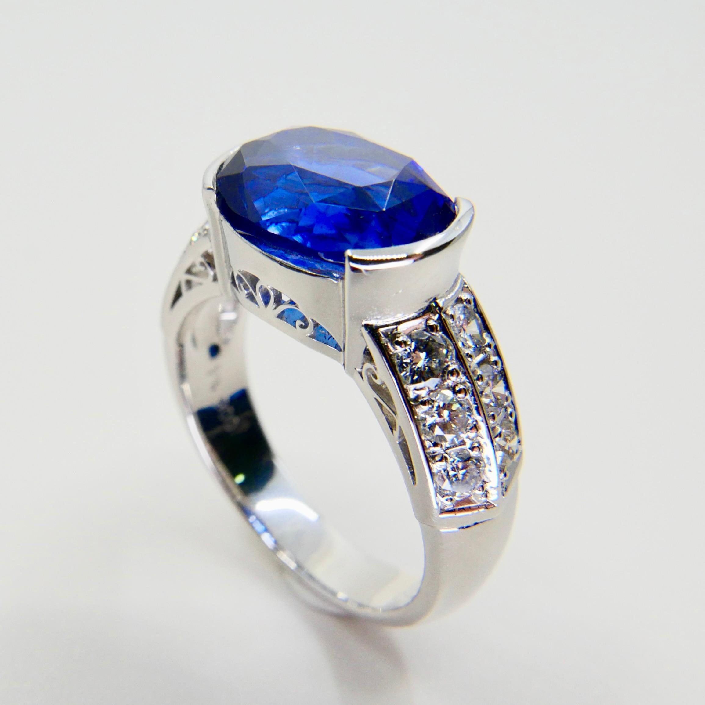 GRS Certified 5.22 Carat Ceylon Royal Blue Sapphire & Diamond Cocktail Ring 1