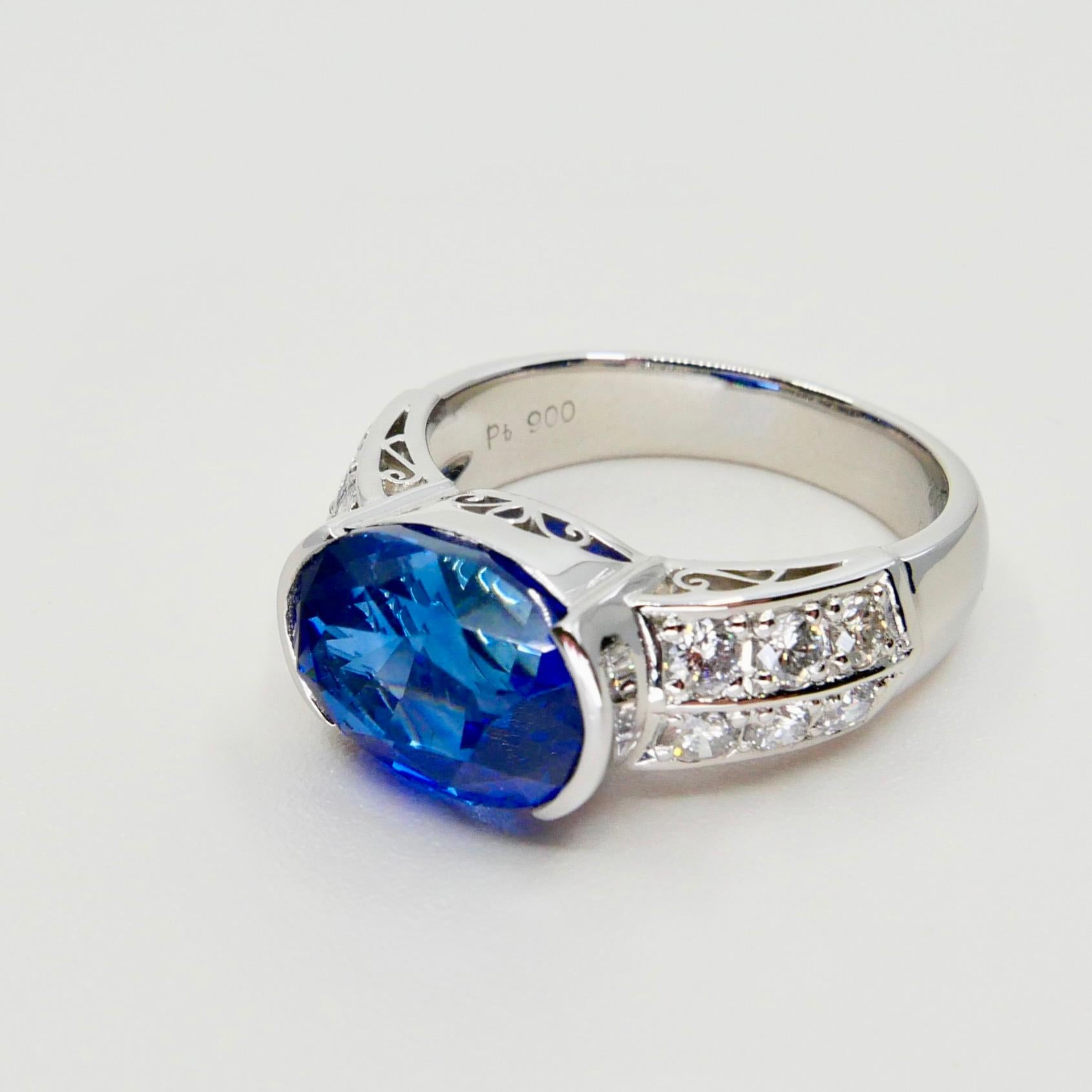 GRS Certified 5.22 Carat Ceylon Royal Blue Sapphire & Diamond Cocktail Ring 3