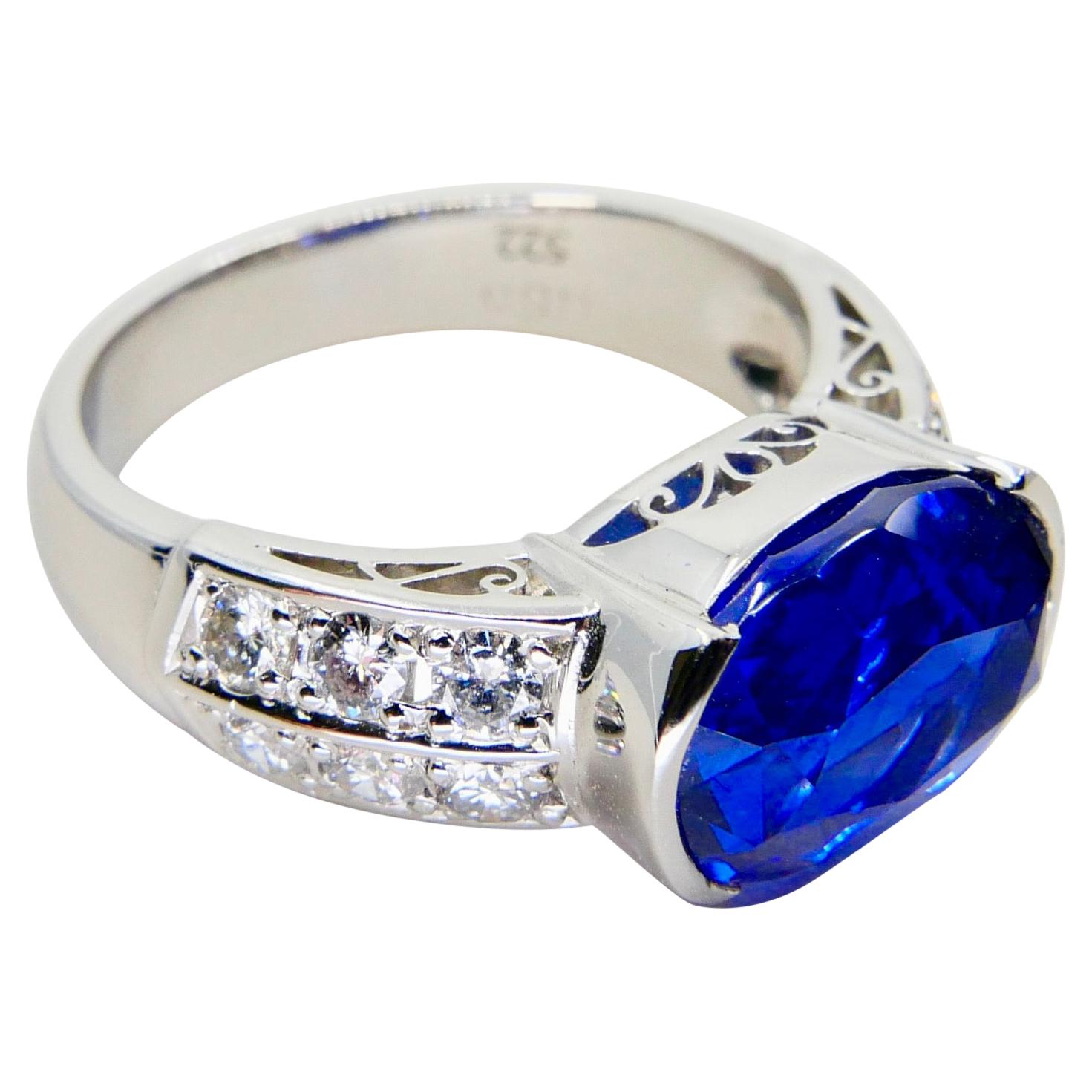 GRS Certified 5.22 Carat Ceylon Royal Blue Sapphire & Diamond Cocktail Ring