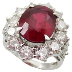 GRS Certified 5.24 Carat Unheated Pigeon Blood Ruby Ring with Diamonds