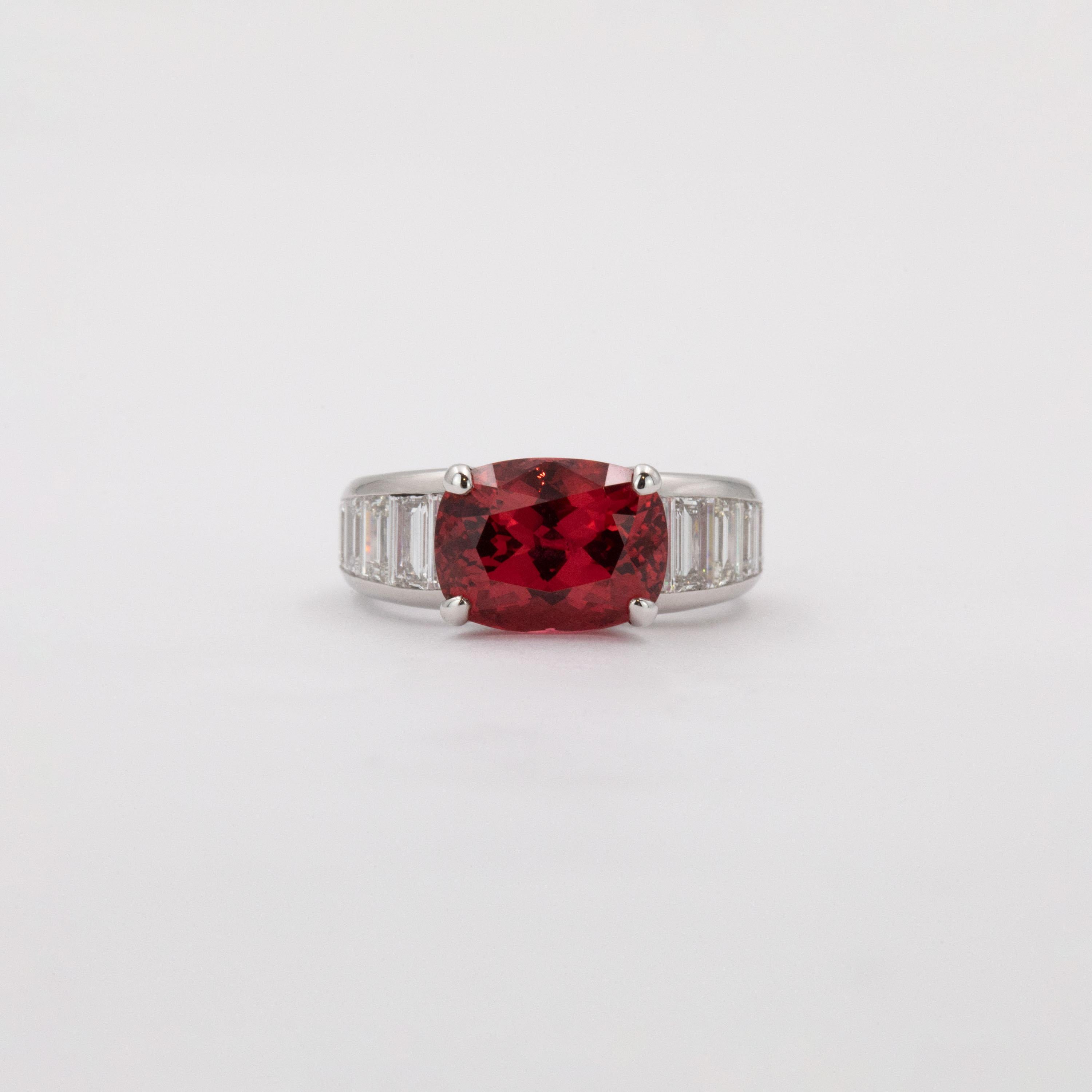 Contemporary GRS Certified 5.30 Carat Neon Reddish-Orange Spinel Ring For Sale