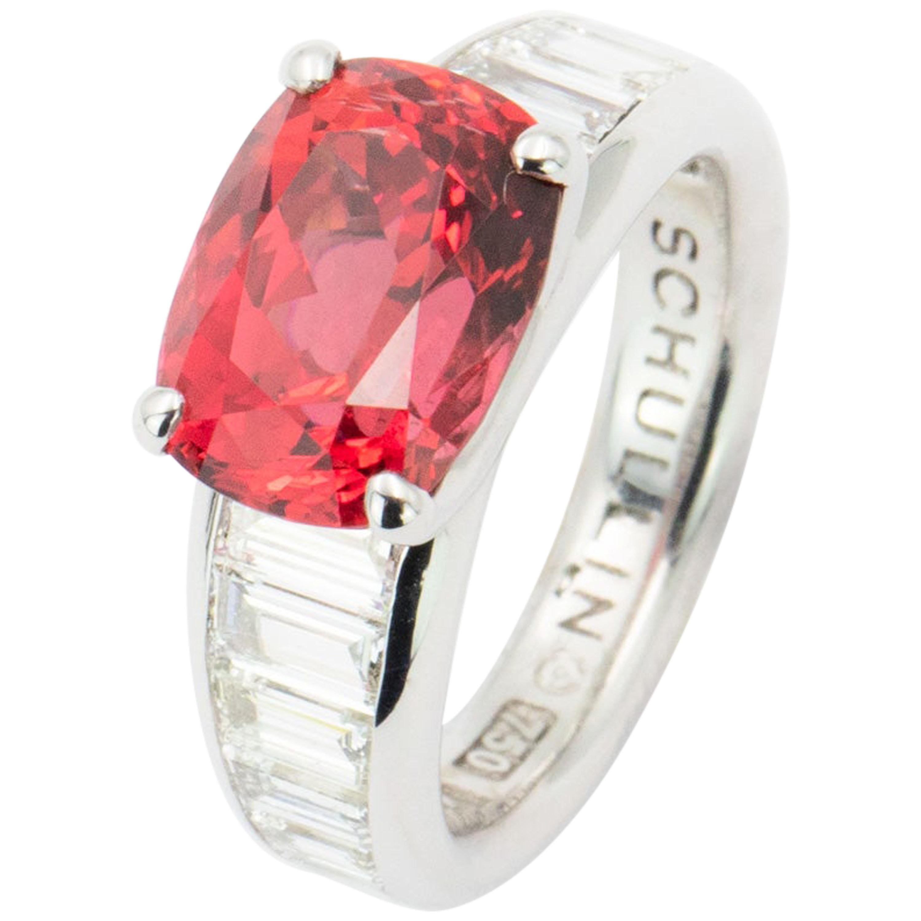 GRS Certified 5.30 Carat Neon Reddish-Orange Spinel Ring For Sale