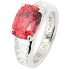 GRS Certified 5.30 Carat Neon Reddish-Orange Spinel Ring