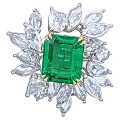 GRS Certified 5.32 Carat Minor Oil Vivid Zambian Emerald & Diamond Cocktail Ring