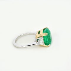 GIA Certified 5.29 Carat Natural Colombian Cushion Green Emerald 18k Gold Ring
