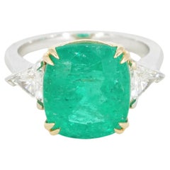Anillo de oro de 18 quilates con esmeralda verde colombiana en cojín natural certificada por GIA de 5,29 quilates