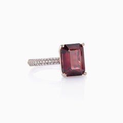 GRS Certified 5.38 Ct Rhodolite Garnet and 0.50 Carat Diamond Ring in 18K White