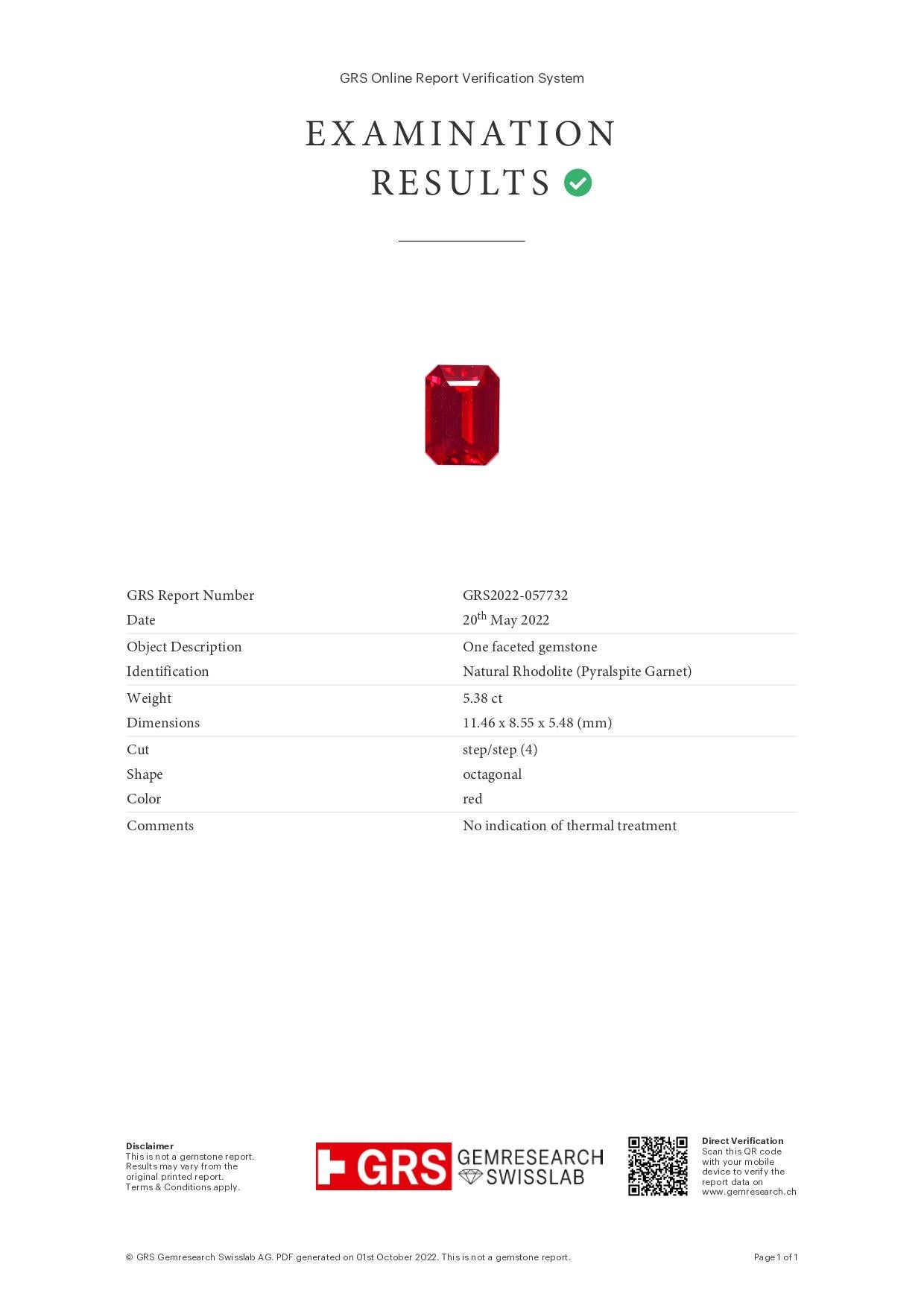 GRS-zertifiziert 5,38 Karat Rhodolith Granat und 0,50 Karat Diamant-Ring in 18K weiß (Achteckschliff) im Angebot