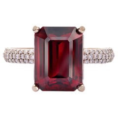 Anello certificato GRS con granato rodolite da 5,38 carati e diamante da 0,50 carati in bianco 18 carati