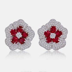 Boucles d'oreilles en or avec diamant rubis certifié GRS de 5,4 carats en sang de pigeon de Birmanie sans chaleur