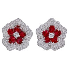 Boucles d'oreilles en or avec diamant rubis certifié GRS de 5,4 carats en sang de pigeon de Birmanie sans chaleur