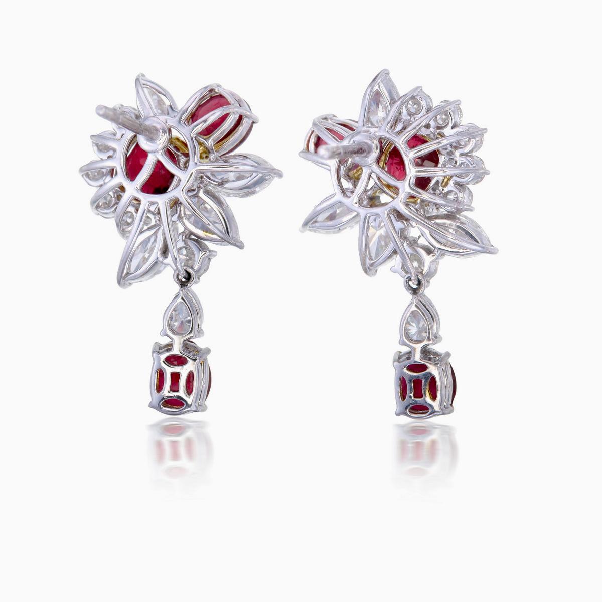 GRS Certified 5.41 Carat Pigeon Blood Ruby and Diamond Earrings In New Condition In Bangkok, TH
