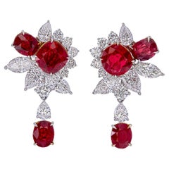 GRS Certified 5.41 Carat Pigeon Blood Ruby and Diamond Earrings