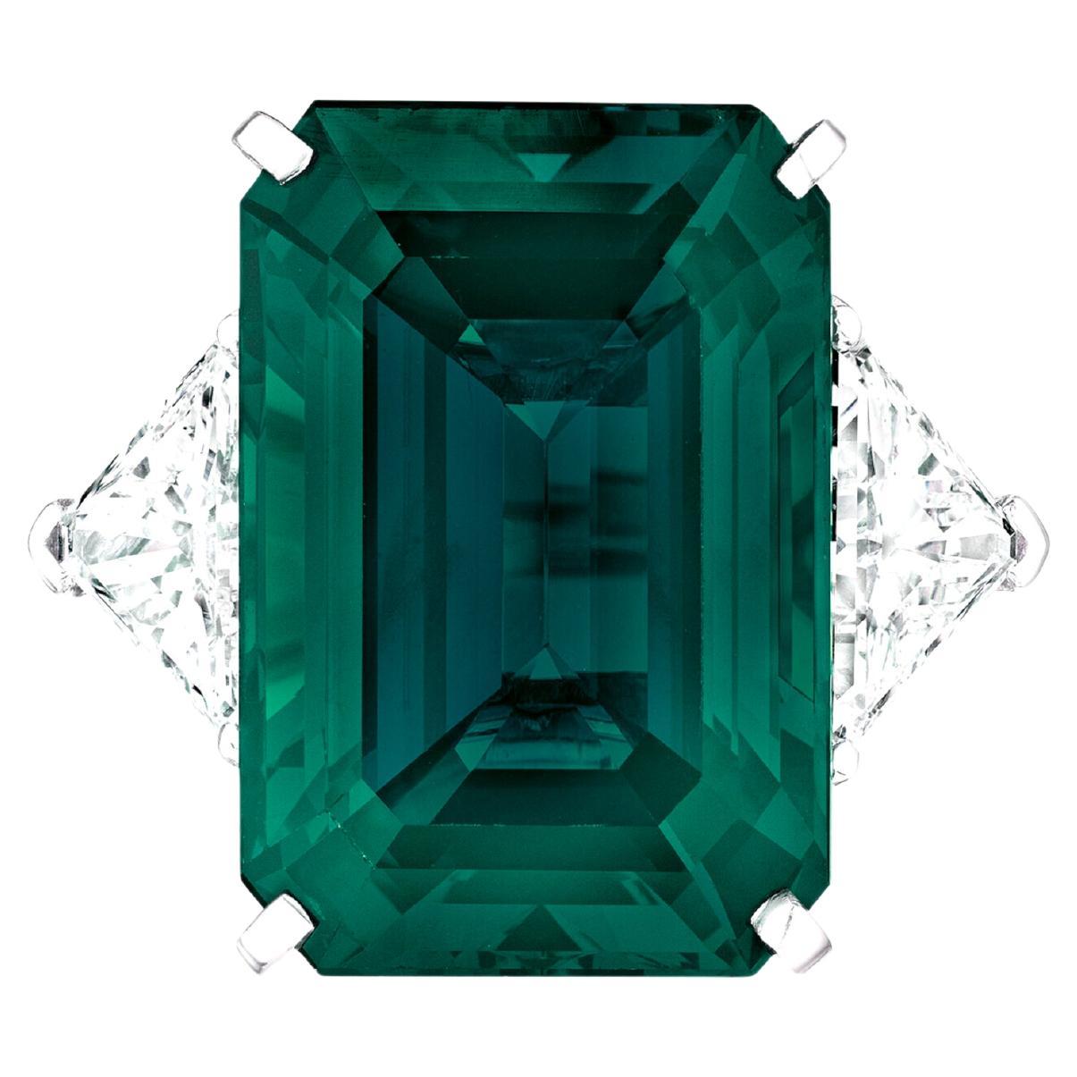 GRS Certified 5.42 Carat Green Emerald Insignificant OIL Diamond Ring