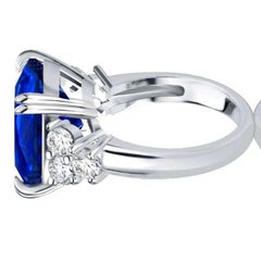 GRS Certified 5.44 Carat Madagascar No-Heat Blue Sapphire Diamond Platinum Ring
