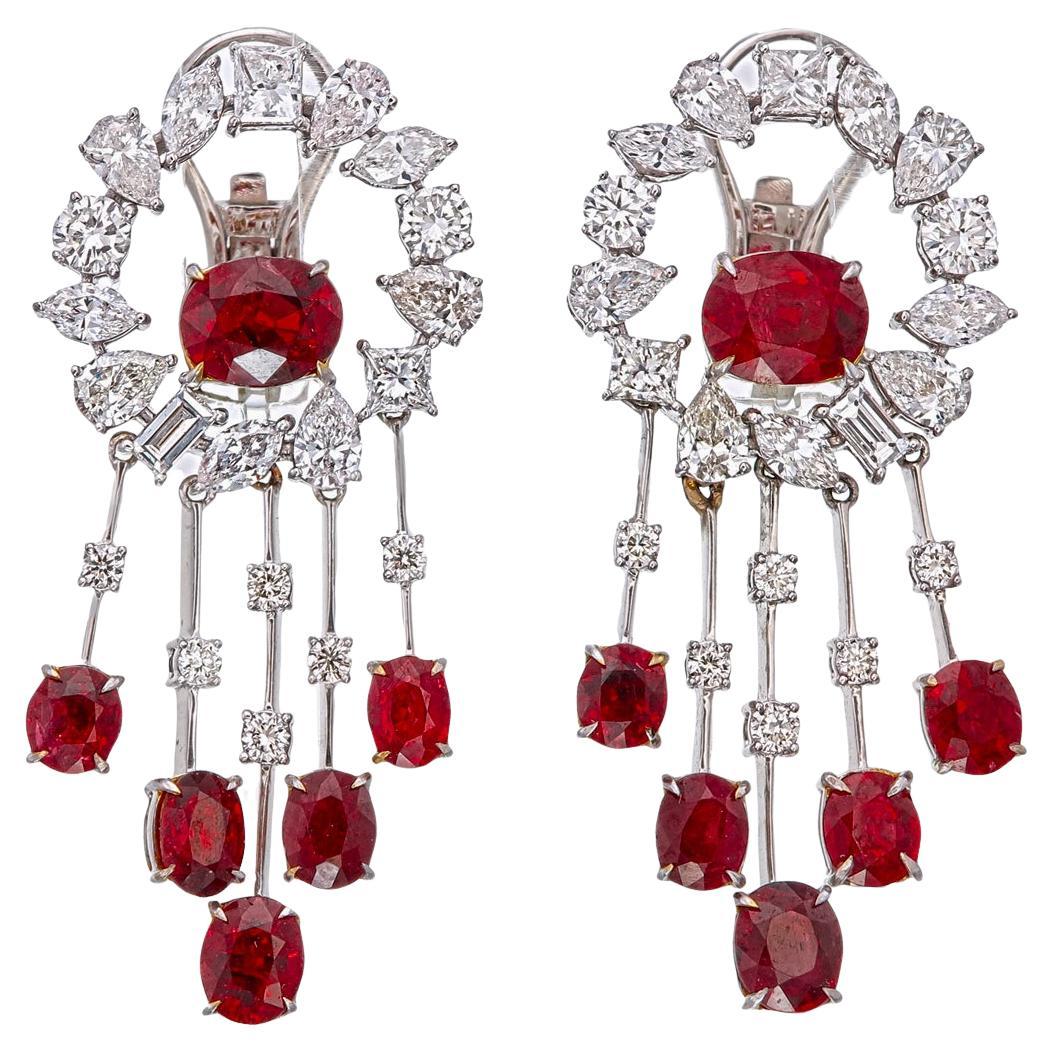 GRS Certified 5.50 Carat Burma Pigeon Blood No Heat Ruby Diamond Earrings in 18K