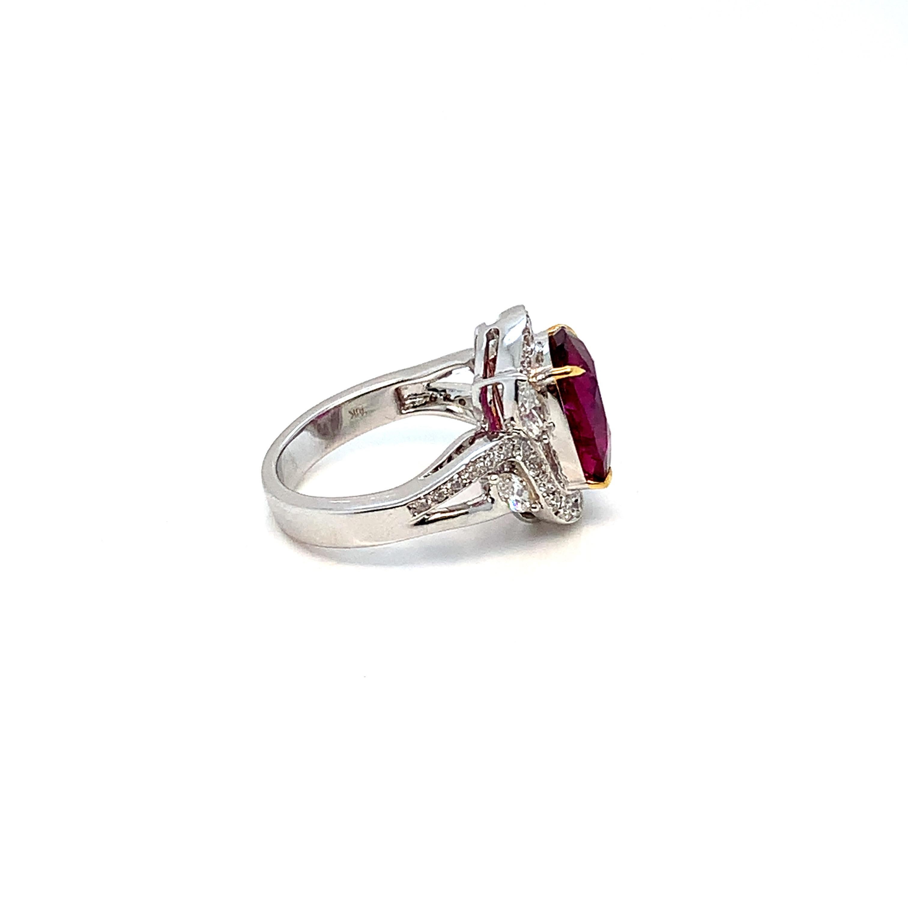 Cushion Cut GRS Certified 5.50 Carat No Heat Thai Ruby Cokctail Ring