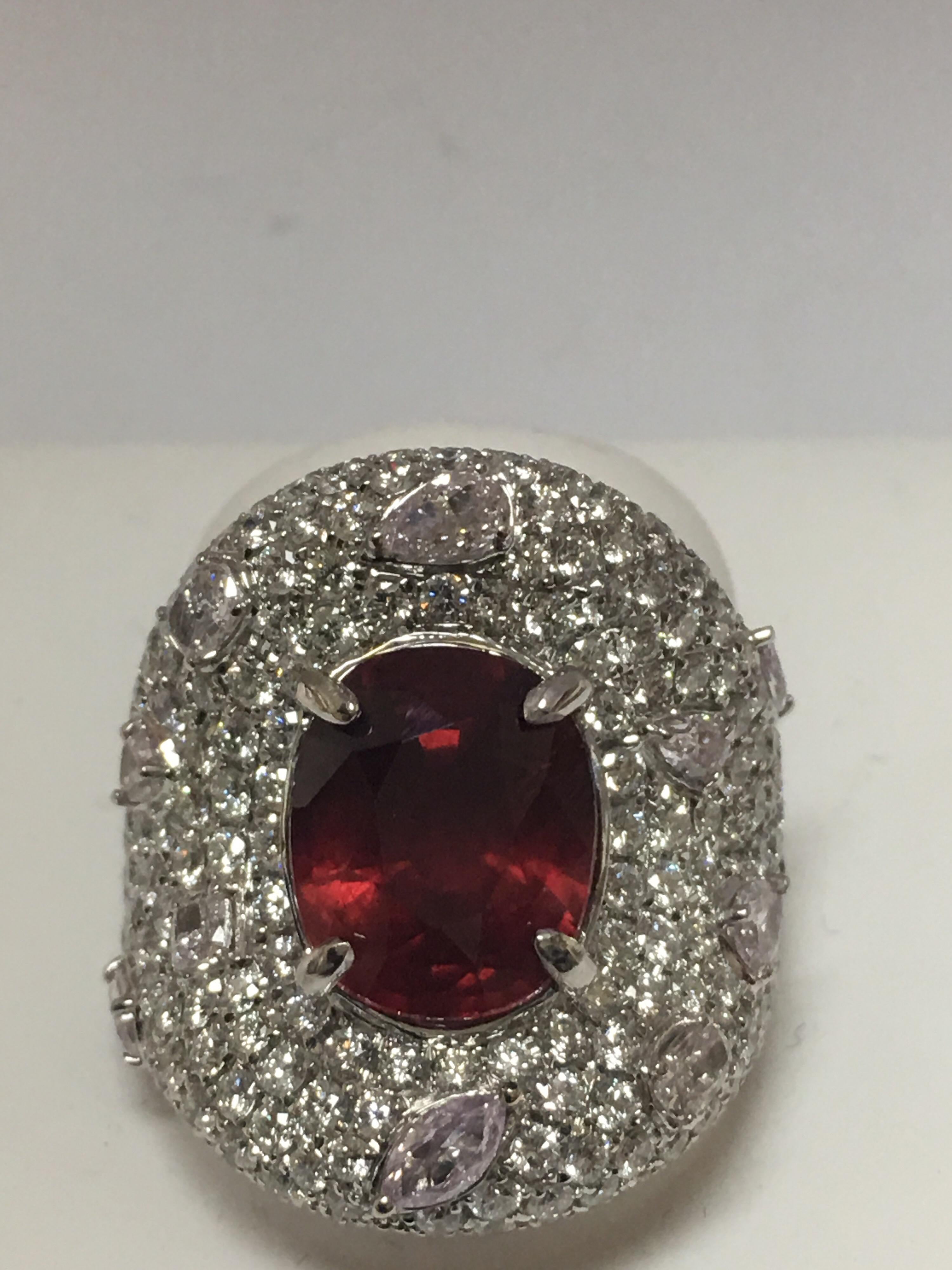 Contemporary GRS Certified 5.52 Carat Natural Ruby Diamond Ring